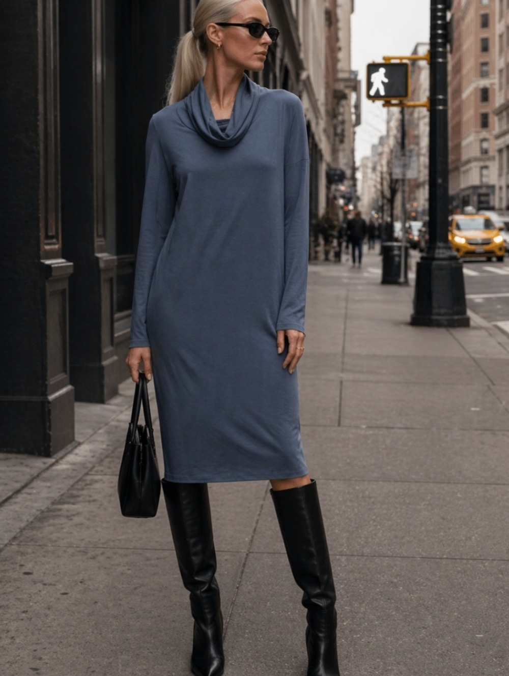 Cabi Gray Cowl Neck Knit Long Sleeve Dress Minimalist Career Capsule #127 Sz M
